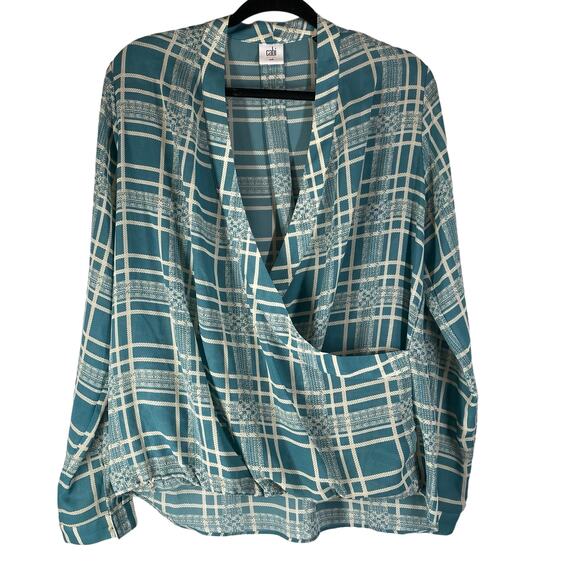 Cabi Blouse WindowPane Plaid Faux Wrap Style 3068 Womens Size Medium - Picture 1 of 7